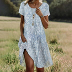 【S-3XL】👗Пролетно/лято Най-продаваната ежедневна рокля с щампа и кръгло деколте