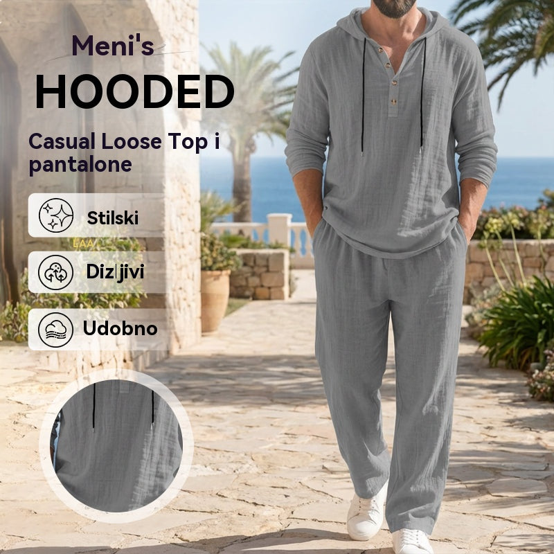 🔥【Ograničena ponuda – šokantnih 50% popusta!】Muški casual komplet — majica s kapuljačom + široke hlače, izrađeni od prozračnog i udobnog lanenog materijala ✅️ Plaćanje pouzećem