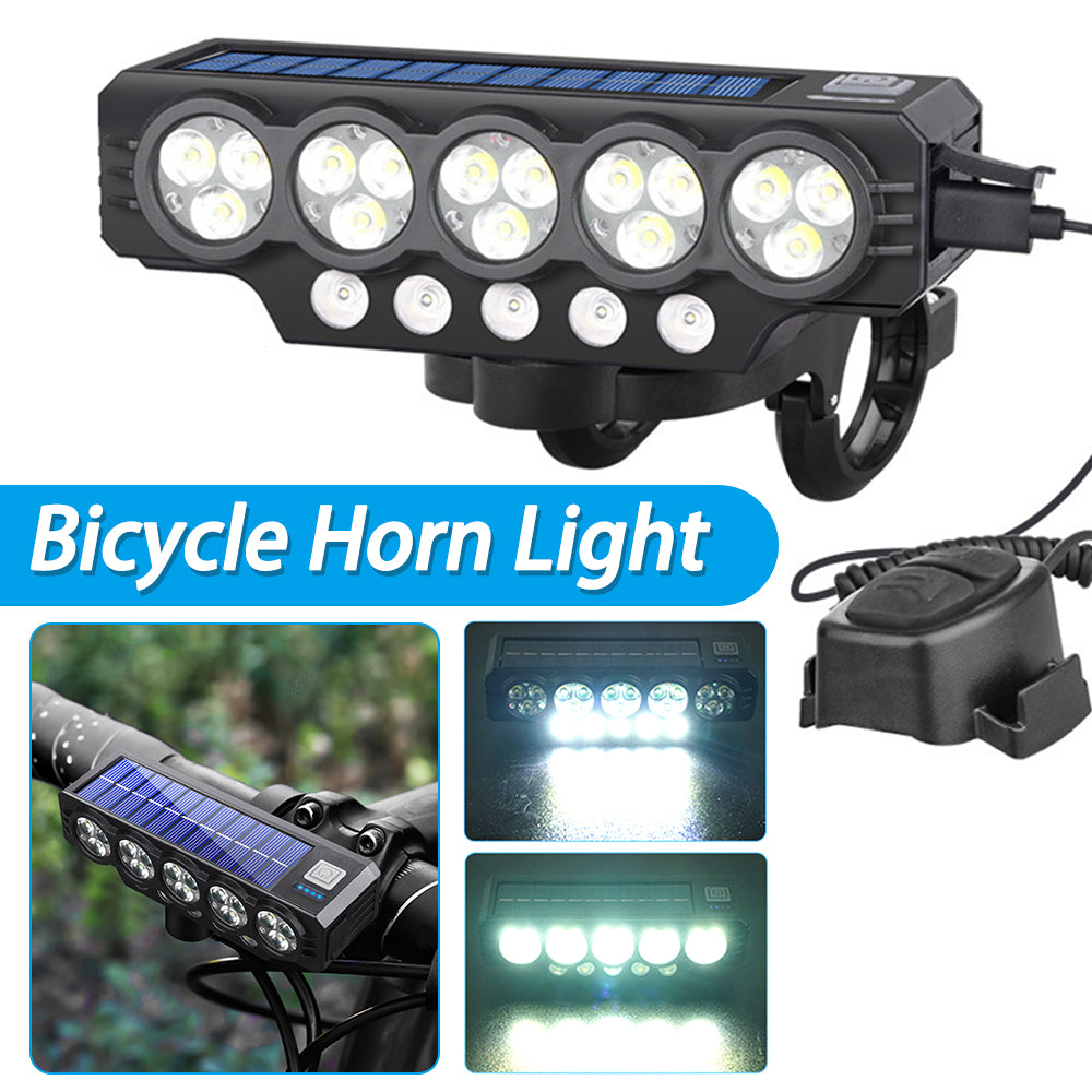 🚨💡 Solarna biciklistička svjetiljka s prednjim nosačem, USB punjenjem i zvučnikom, visoka svjetlina, noćno svjetlo za dugotrajnu vožnju biciklom