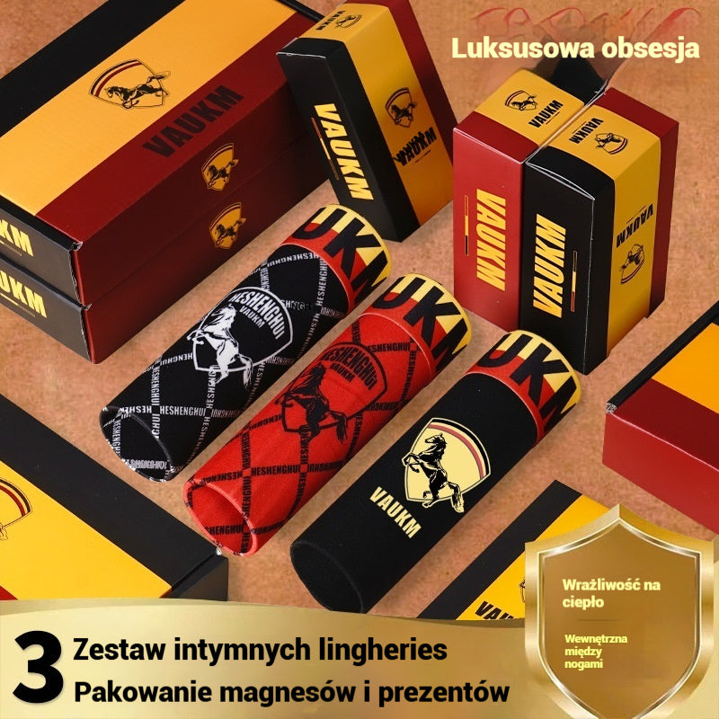 💥【1 zestaw 3 sztuk】🚹✅🔥Męska oddychająca bielizna z jedwabiu lodowego, wygodna bielizna, bezszwowa, duży rozmiar, modne nadruki