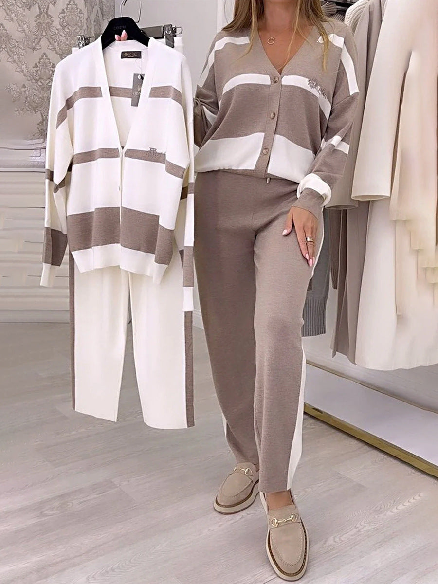 🔥✨🎉 Stylowy dwuczęściowy komplet z dzianiny w blokach kolorów