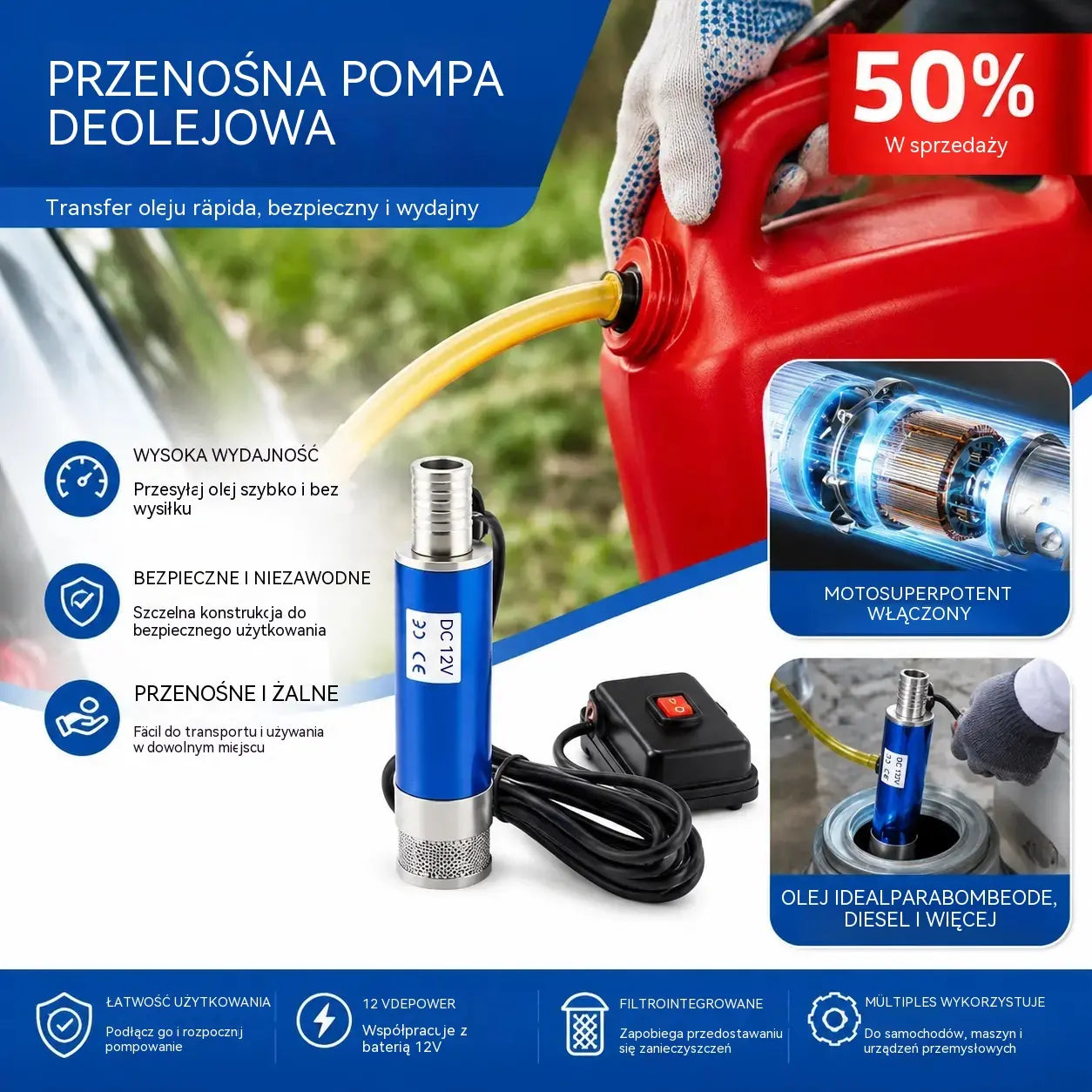 【Elektryczna pompa olejowa】Nowa pompa olejowa Denaqi 21 V z akumulatorem litowym, pompa do oleju i wody o podwójnym zastosowaniu, akumulator litowy