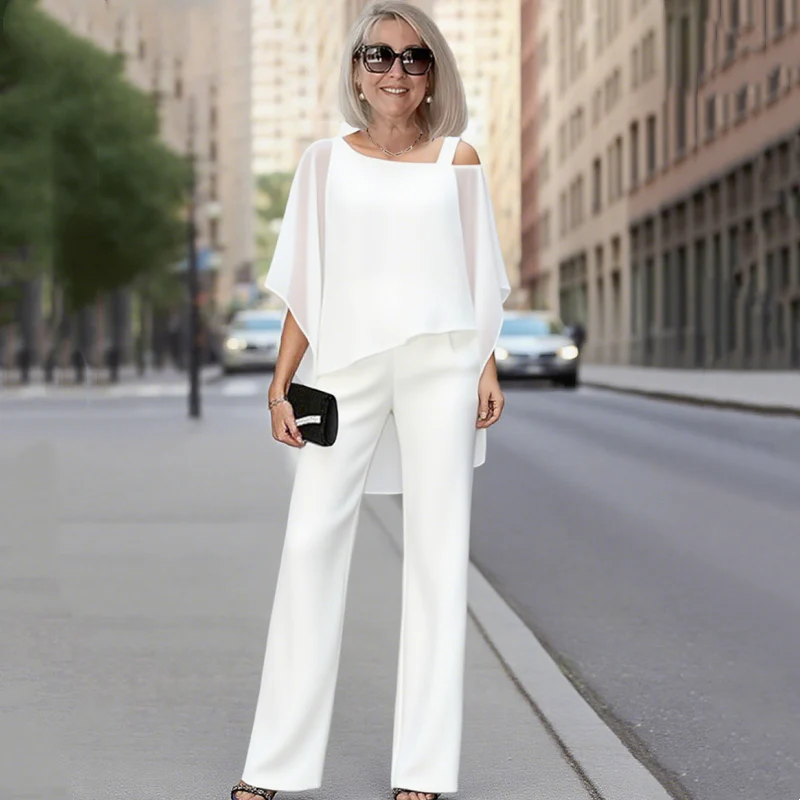 ⏳Časovno omejena ponudba⏰【50–120 KG】👚👖Ženski dvodelni komplet, prijazen do kože z odprtimi rameni✅【Top + hlače】