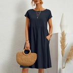 💖Горещи продажби👗【S-5XL】2026 Нова дамска рокля от памук и лен, с обло деколте и свободна кройка