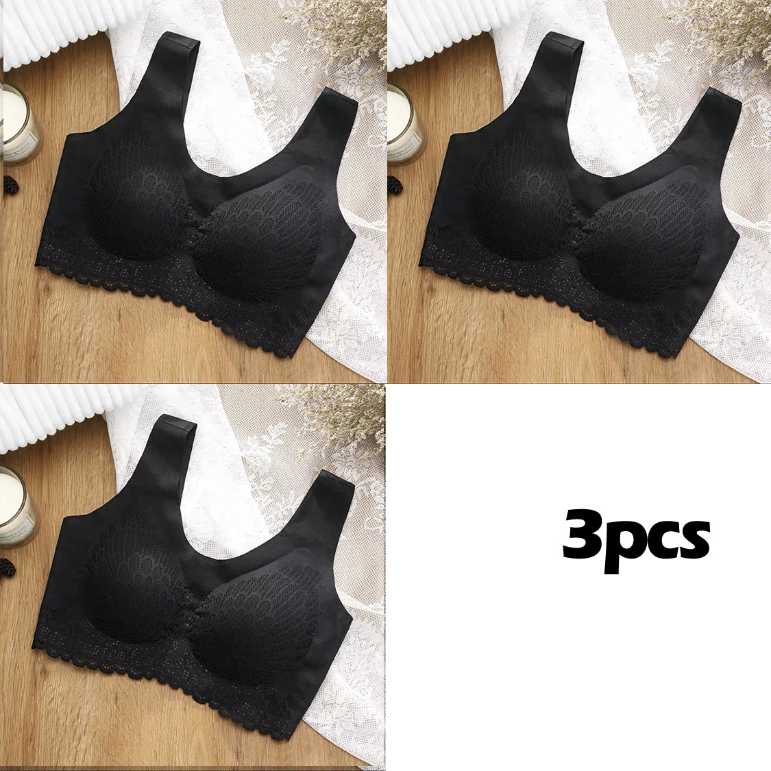 🔥【Paket 3】Úžasná čipkovaná bezšvová podprsenka z ľadového hodvábu, bez kostíc