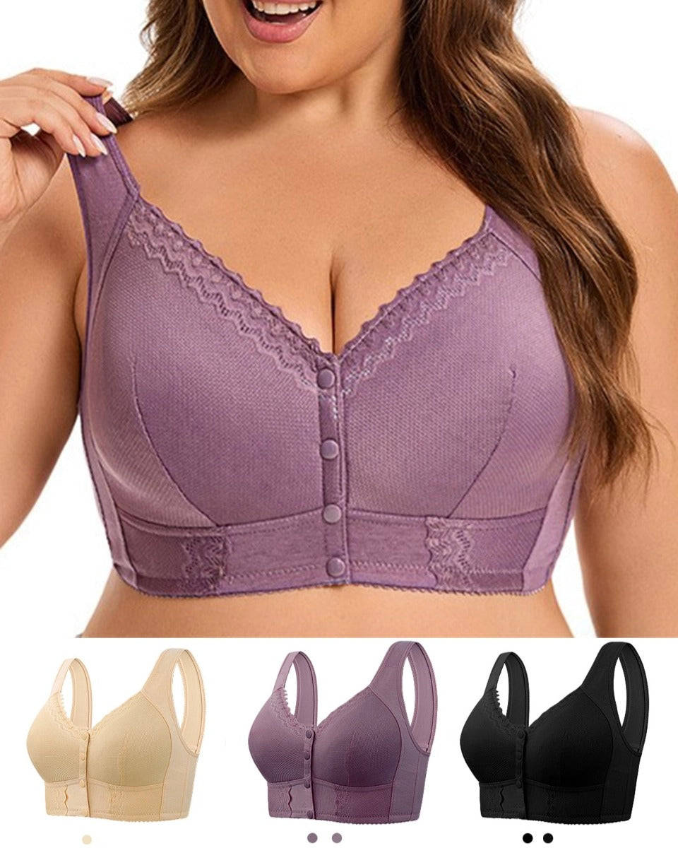 【3 ks.】💕🎁（40kg-165kg）Extra veľká priedušná bavlnená podprsenka s prednými gombíkmi