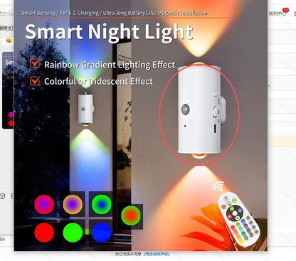 💡 Inteligentna lampka nocna z czujnikiem ruchu i magnetyczną podstawą – akumulatorowa, samoprzylepna lampka do szafy z dwoma czujnikami „kocie oko” 🐱✨